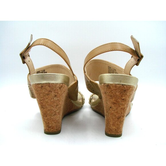Kenneth Cole Reaction Sandals Skip Class Cork Wedge Sz 7.5M Brown Gold Laser Cut - Picture 5 of 9